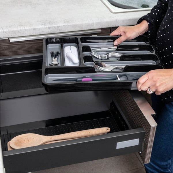 Musta ja halli värvi laiendatav plastist küljepaneel sahtlile 41,5 x 35 cm - Addis-image-1