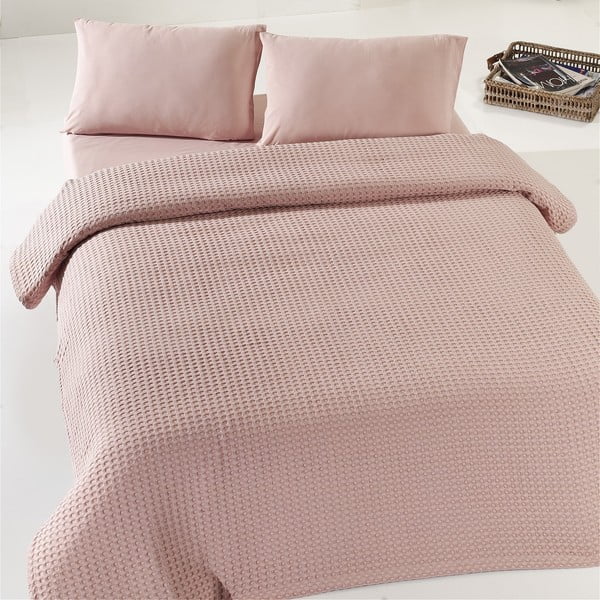 Beeži ja roosa kerge puuvillane kaheinimese voodipesu Dusty Rose Pique, 190 x 225 cm. - Mijolnir