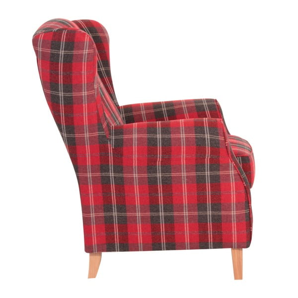 Punase ruudulise kõrvaga vintage tugitool Lorris - Max Winzer-image-3