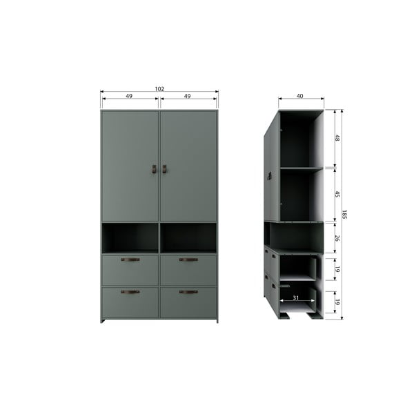 Hallikasroheline männi riidekapp 103x185 cm Stage - vtwonen-image-4