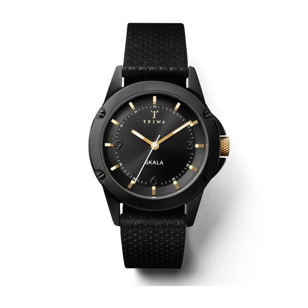Dámské hodinky s černým koženým řemínkem Triwa Midnight Skala