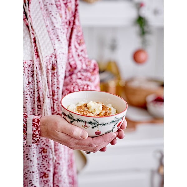 Valged-rohelised jõulumotiiviga kivikeraamikast kausid 2tk komplektis 500 ml Yule - Bloomingville-image-2