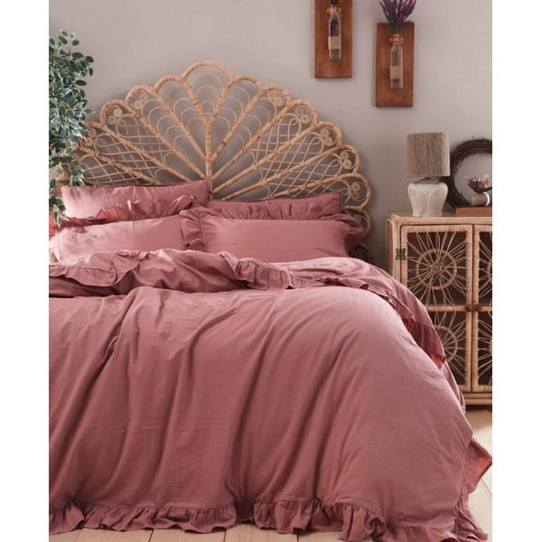 Roosa Renforcé puuvillast pikendatud voodipesu kaheinimesevoodile 240x220 cm Ruffle Striped - Mila Home Luxury-image-1