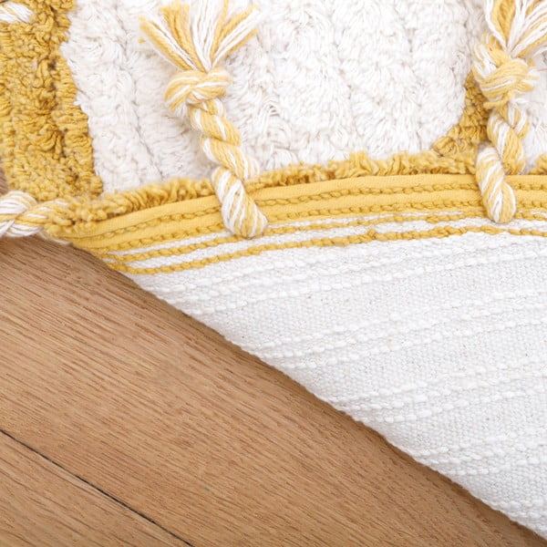 Valge ja kollane käsitsi valmistatud puuvillane vaip , ø 120 cm Come - Nattiot-image-4