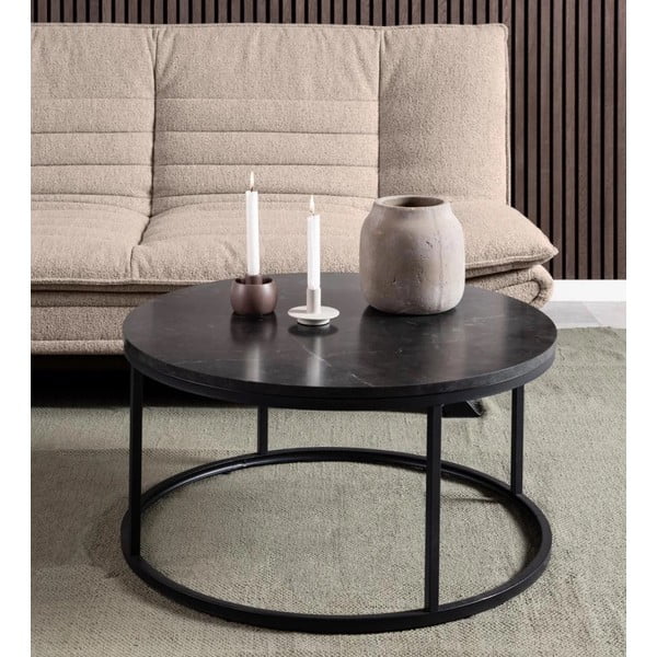 Must ümmargune marmori imitatsiooniga diivanilaud ø 80 cm Spiro - Actona-image-1