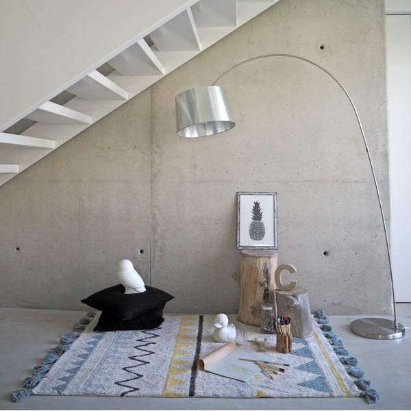 Kreem pestav käsitsi kootud puuvillane laste vaip 120x160 cm Azteca Vintage Blue - Lorena Canals-image-1