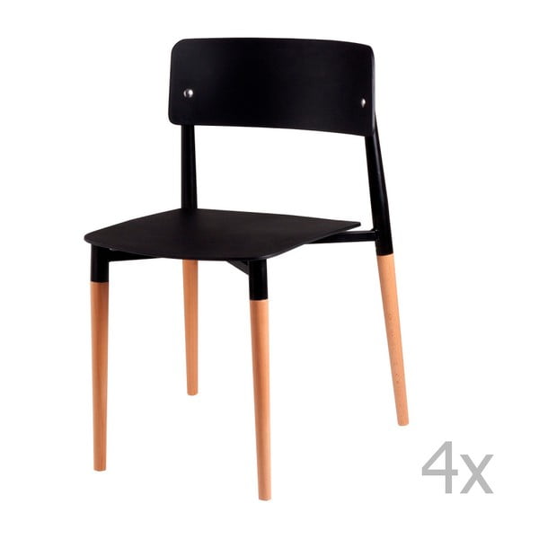 Sada 4 černých jídelních židlí s dřevěnými nohami sømcasa Claire