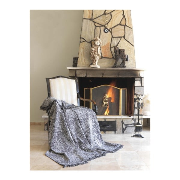 Černá bavlněná deka Linen, 170 x 220 cm