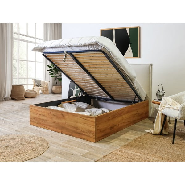 Beež polsterdatud kaheinimesevoodi koos voodipõhjaga 160x200 cm Cara - Bobochic Paris-image-4