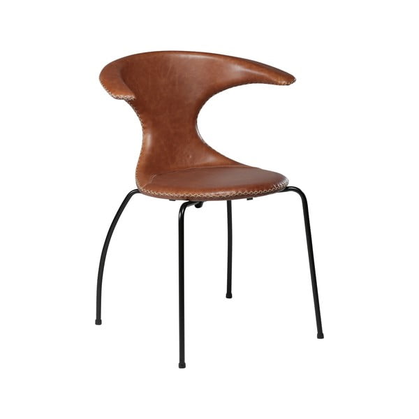 Hnědá kožená jídelní židle s černým kovovým podnožím DAN–FORM Denmark Flair