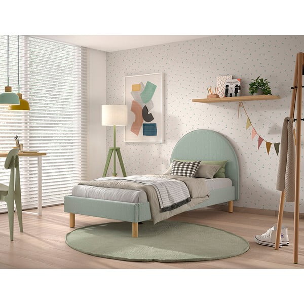 Rohelisega polsterdatud üheinimesevoodi koos restiga 90x200 cm MOON - Vipack-image-1