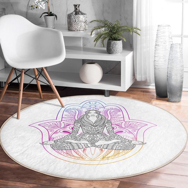 Valge pestav ümmargune vaip, sobitub robottolmuimejaga ø 120 cm Comfort - Mila Home-image-1