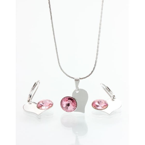 Set náhrdelníku a náušnic se Swarovski krystaly Yasmine Pink Heart