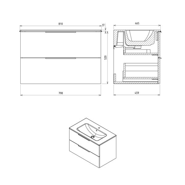 Puiduvärvi tammespooniga seinale ilma valamuta üksus  80x52 cm Cirasa – Sapho-image-3