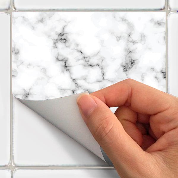 24-st seinakleebisest koosnev komplekt Must-valge marmor, 10 x 10 cm - Ambiance-image-3