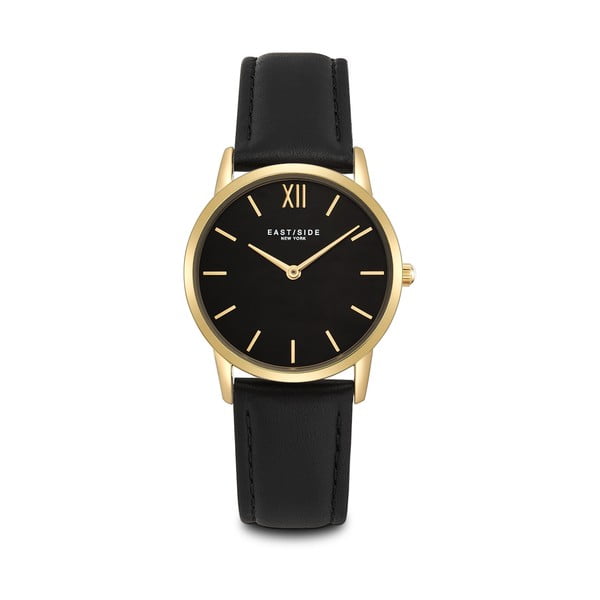 Dámské černé hodinky s koženým řemínkem a ciferníkem ve zlaté barvě Eastside Upper Union