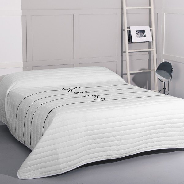 Valge puuvillane tikitud voodikate 240x260 cm My love - Blanc-image-1