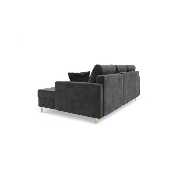 Tmavě šedá rozkládací pohovka s úložným prostorem Mazzini Sofas Muguet, levý roh-image-3