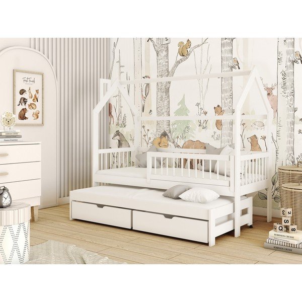 Hall kahekorruseline mändpuidust lastevoodi koos hoiuruumiga ja võrega 70x160 cm Papi – Lano Meble-image-1