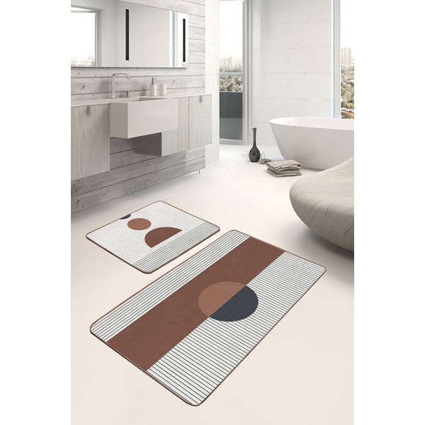 Valged-pruunid vannitoamatid 2 tk 60x100 cm - Mila Home-image-3