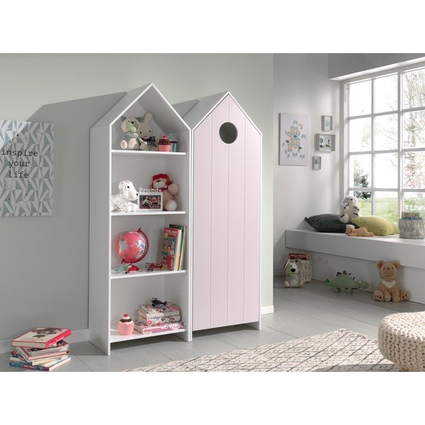 Valge-heleroosa avatud laste riidekapp 115x171,5 cm CASAMI - Vipack-image-1