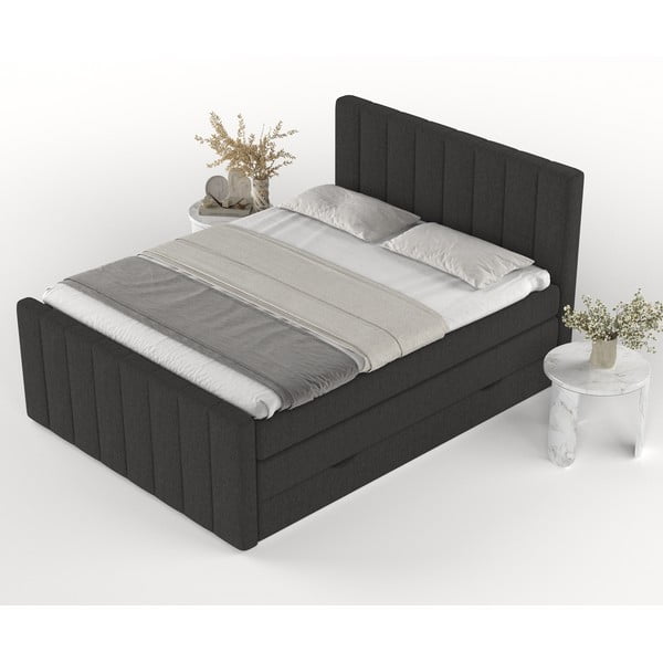 Must vedrumadratsiga voodi koos panipaigaga 180x200 cm Ruby - Maison de Rêve-image-4