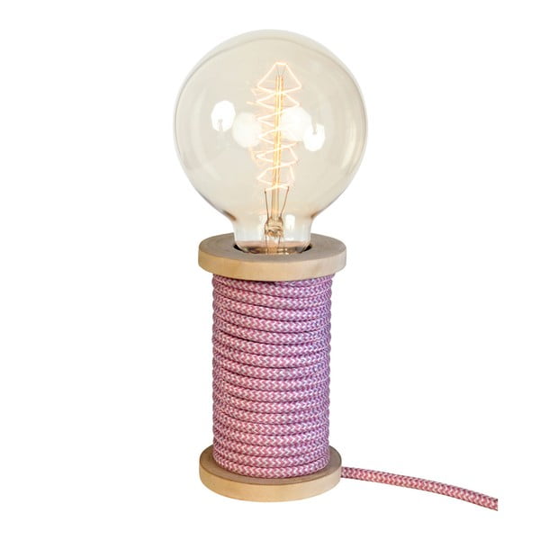 Dřevěná stolní lampa s růžovo-bílým přívodním kabelem Opjet Paris Bobino