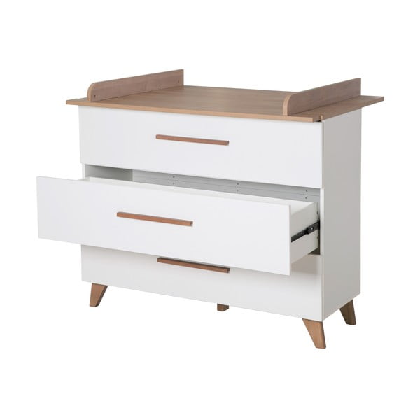 Valge-puiduvärvi tammedekooriga madal kummut koos mähkimislauaga 110x98 cm - Roba-image-4