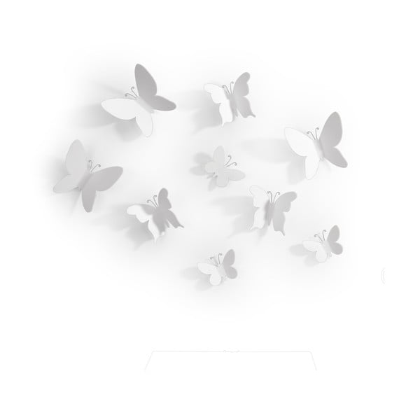 9 valge 3D seinakaunistuse komplekt Butterflies - Umbra
