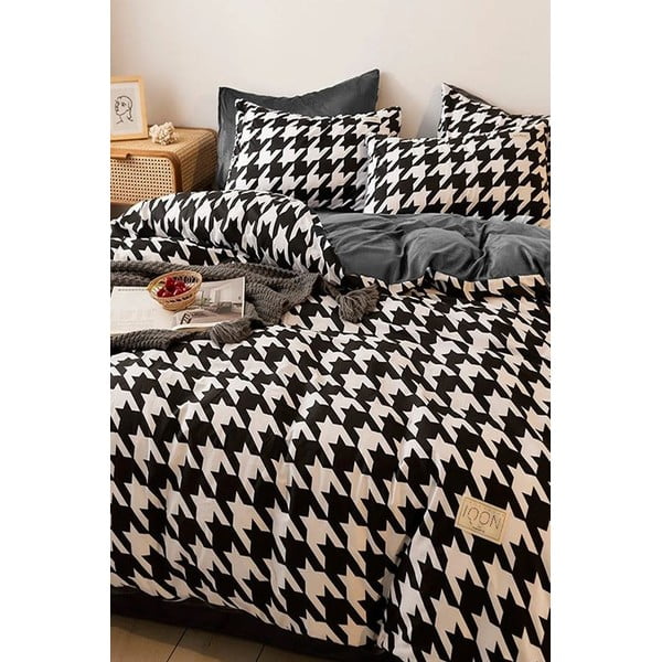 Must-valge puuvillane voodipesu kaheinimesevoodile/ pikendatud voodile koos linaga 200x220 cm - Mila Home