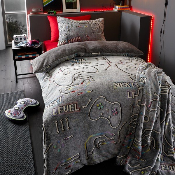 Mikroplüüsist helendava efektiga lastepadi 38x29 cm Game Over – Catherine Lansfield-image-3