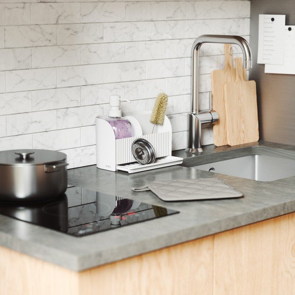 Valge pesuvahendite riiul, mis on valmistatud taaskasutatud plastikust Sling - Umbra-image-1