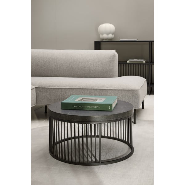 Must ümmargune marmori imitatsiooniga diivanilaud ø 65 cm Strington - Actona-image-3