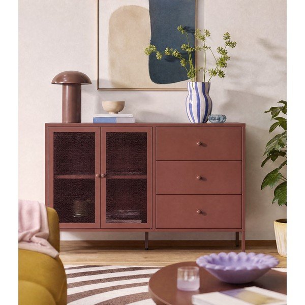 Burgundia värvi metallist kummut 140x90x40 cm - Marckeric-image-3