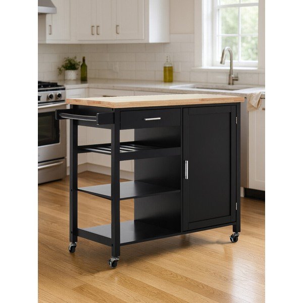 Kummipuust serveerimislaud ratastel 48x105 cm Frankfurt - Premier Housewares-image-2