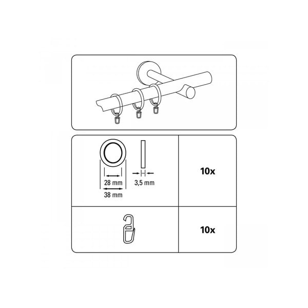 Metall kardinarõngad konksuga komplektis  10 tk Kreta – Gardinia-image-1