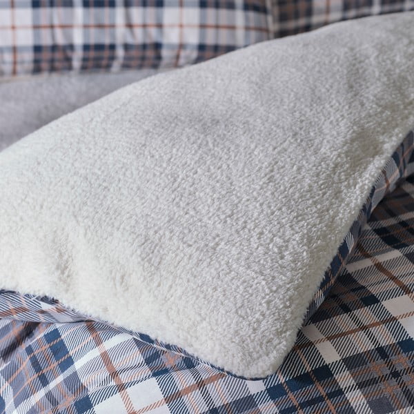 Sinine/beež lambavillast voodipesu kaheinimesevoodile 200x200 cm Cosy Sherpa Check - Catherine Lansfield-image-3