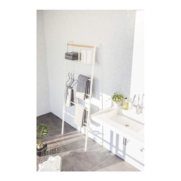 Valge riidehoidja koos riiuliga Redel Tower - YAMAZAKI-image-1