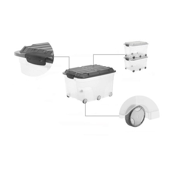 Ratastel plastist kaanega hoiukast 57 l Roller - Rotho-image-3