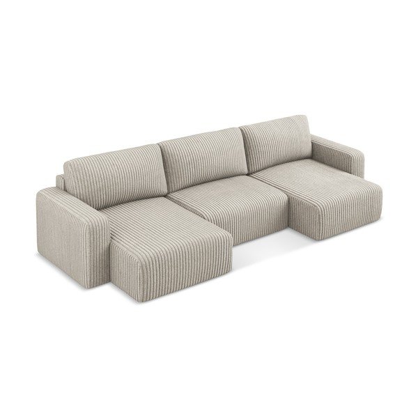 Beež kordvelvetist diivanvoodi/panipaigaga nurgadiivan (U-kujuline) Kona - Makamii-image-3