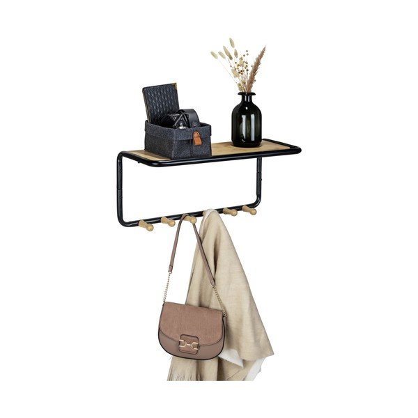 Must/puiduvärvi metallist seinanagi koos riiuliga Loft - Wenko-image-4