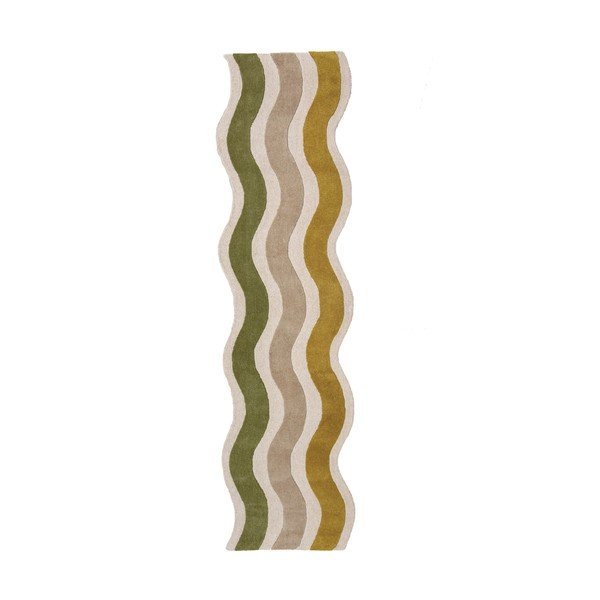Roheline/naturaalne käsitsi kootud villane vaip 80x300 cm Cascade Wool - Flair Rugs