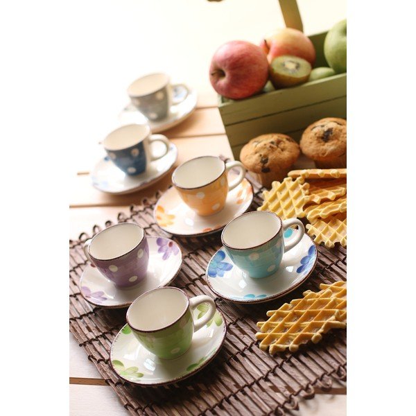 Sada 6 barevných šálků na espresso s podšálky z kameniny VDE Tivoli 1996 Tazzine-image-1