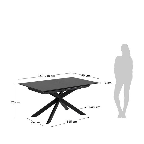 Must kokkupandav söögilaud klaasist lauaplaadiga 90x210 cm Atminda - Kave Home-image-4