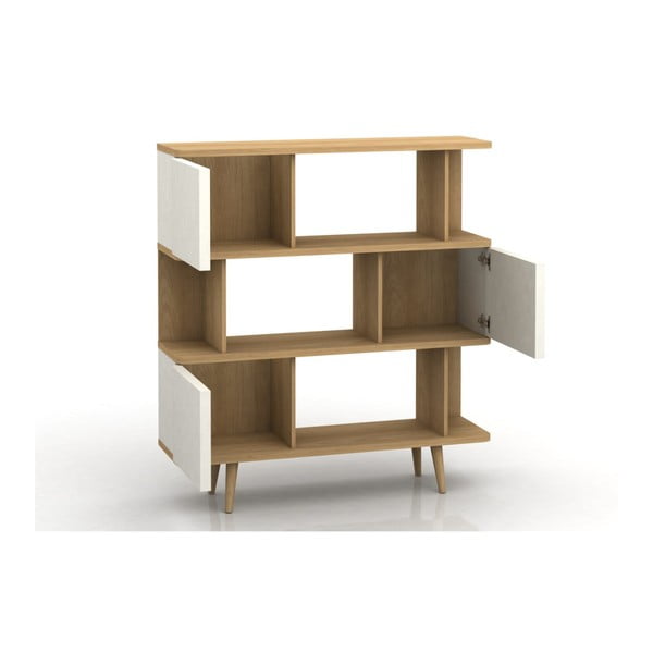 Valge raamaturiiul tammepuust 120x130 cm Alana - Støraa-image-1