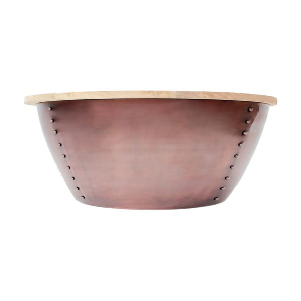 Příruční stolek v měděné barvě s deskou z mangového dřeva LABEL51 Indi, Ø 38 cm