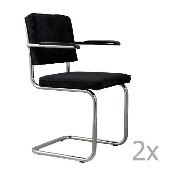 Komplekt 2 musta tooliga, käetoega Ridge Rib - Zuiver