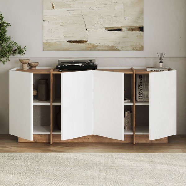 Valge kummut männipuidust dekooriga ja kaabliavaga 180x80x45 cm Dorma - Kalune Design-image-2