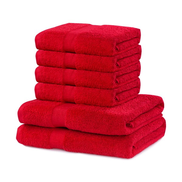 Komplektis 2 punast puuvillast rätikut ja 4 rätikut. Marina - DecoKing