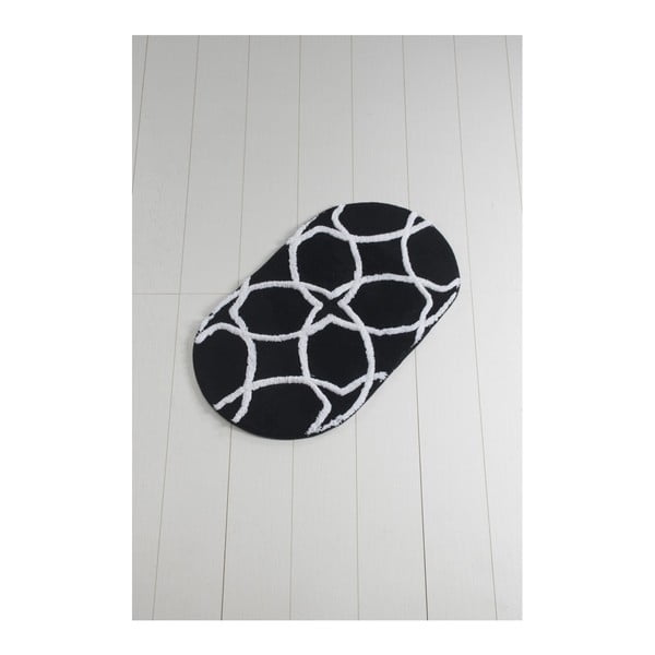 Černo-bílá koupelnová předložka Waves Hexagon, 100 x 60 cm